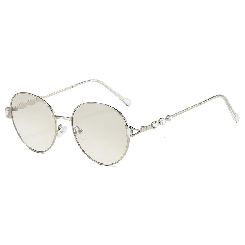 Women's Vintage Round Gradient Sunglasses with Rhinestones