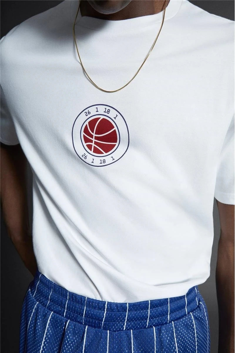 Men's Basketball Print Cotton T-Shirt