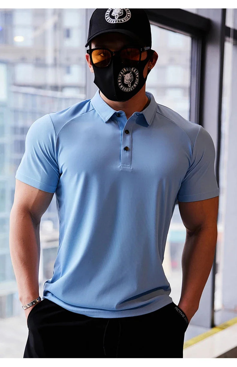 Men's Skinny Fit Sport Polo T-Shirt | Quick Dry Gym & Bodybuilding Tee