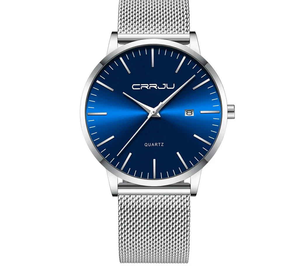 Ultra Slim Stainless Steel Watch - 40mm Mesh Strap Men's Automatic Wristwatch