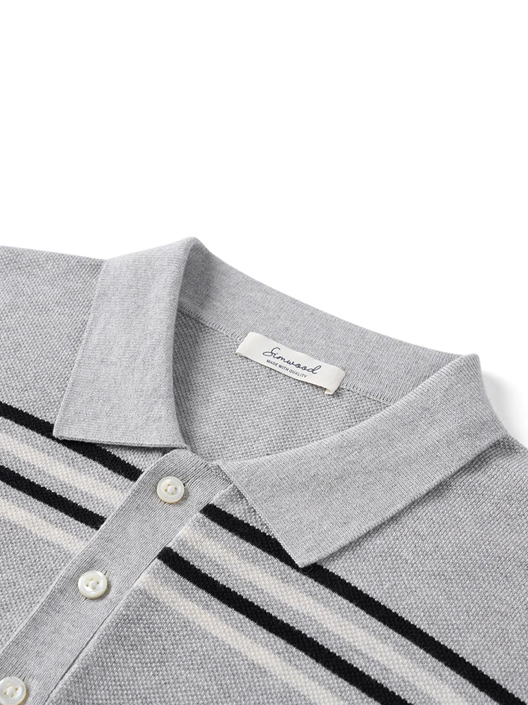 Men's Oversized Soft Knitted Polo Shirt - Striped Design Plus Size