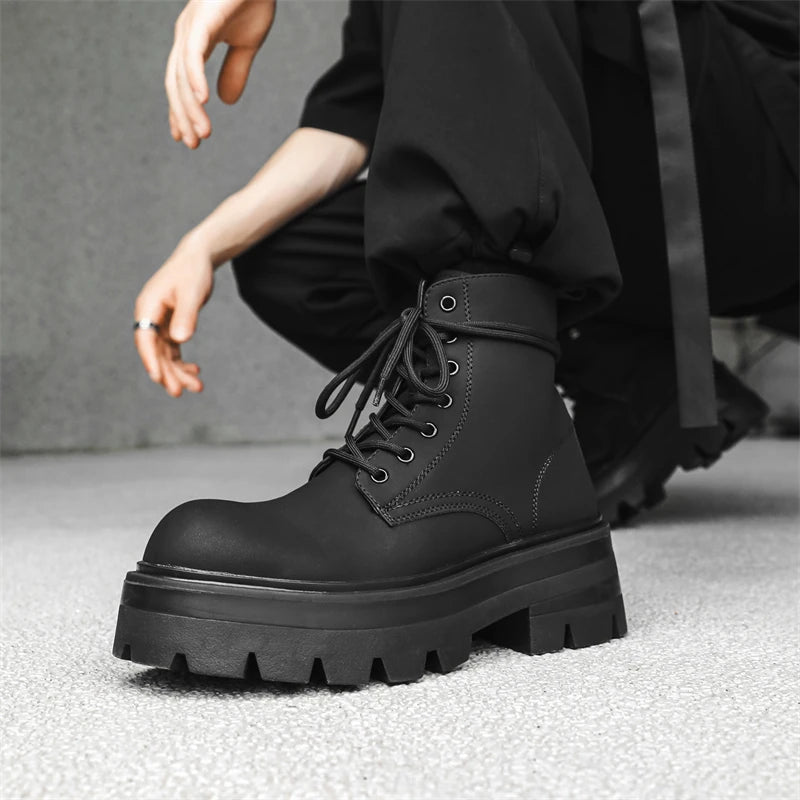 Men’s Platform Lace Up Plush Chunky High Top Ankle Boots
