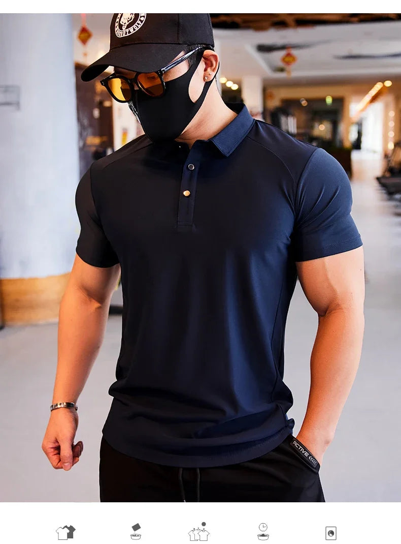 Men's Skinny Fit Sport Polo T-Shirt | Quick Dry Gym & Bodybuilding Tee