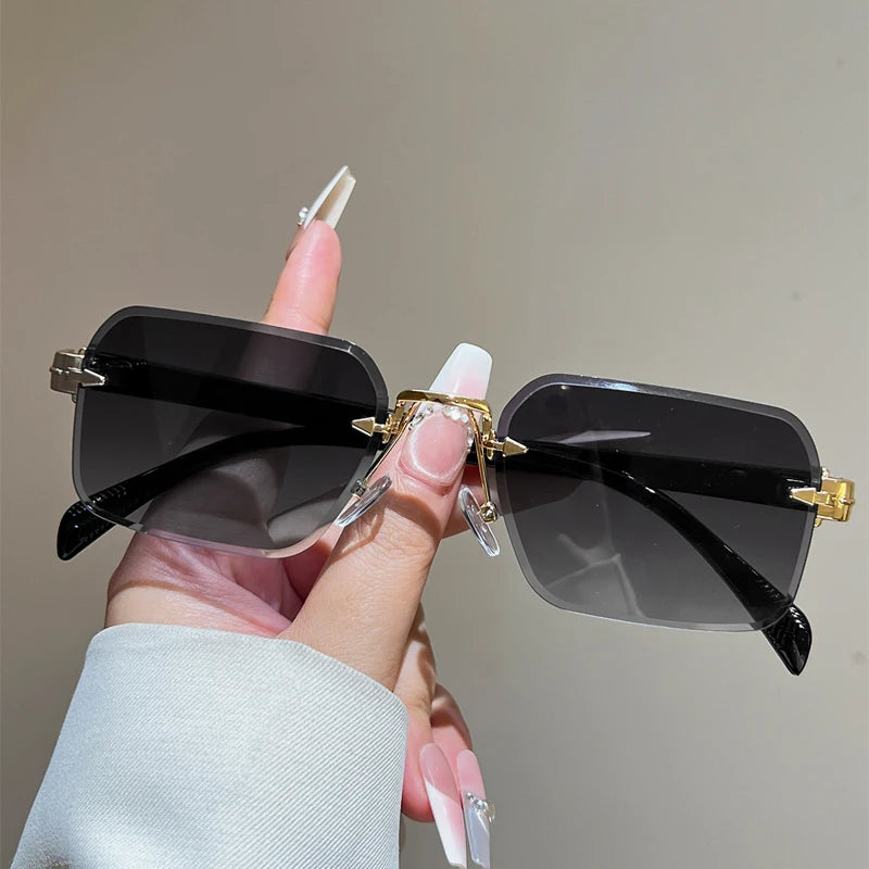 Vintage Rimless Square Sunglasses – Unisex Gradient Shades