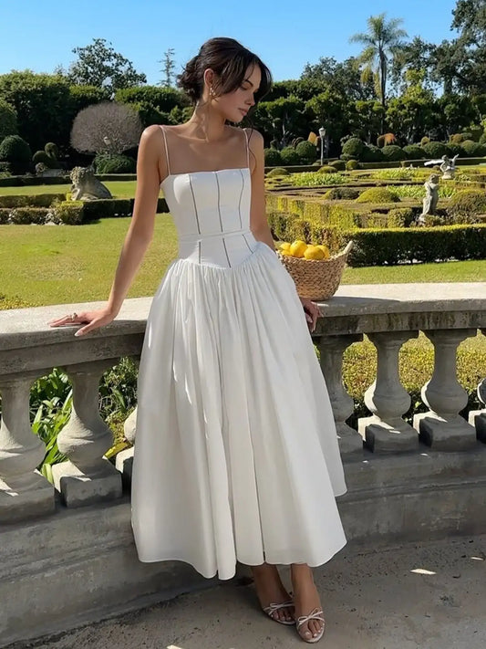 Women's Corset Detail Spaghetti Strap Knotted Long Summer Dress