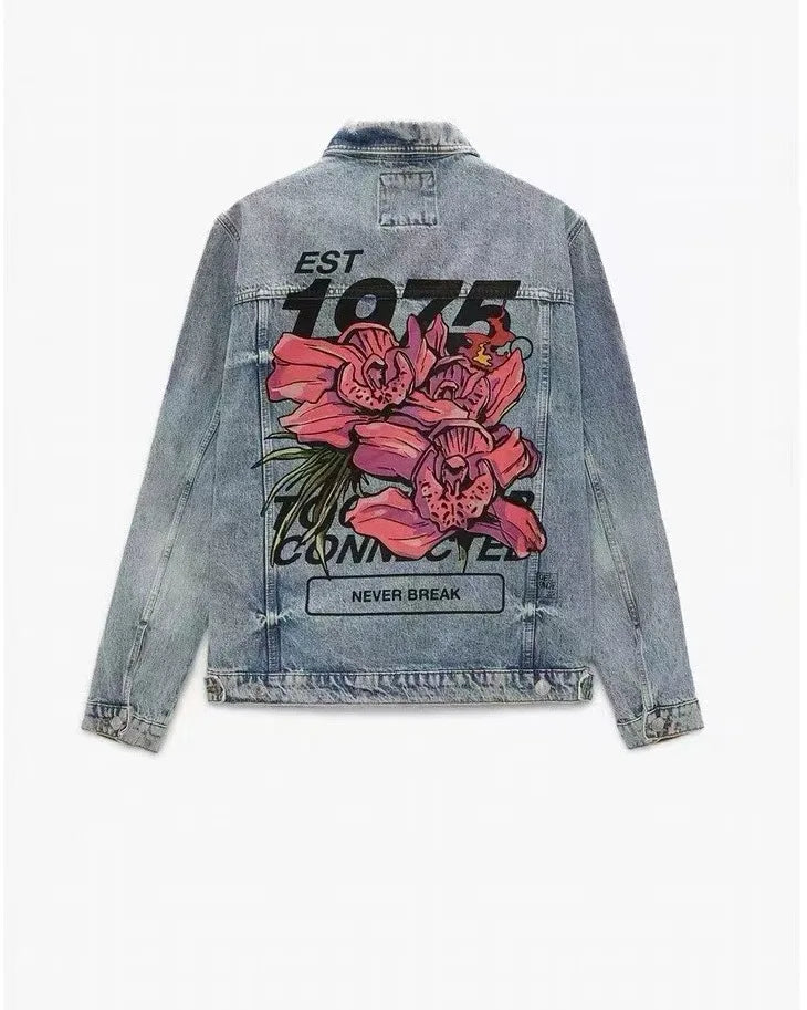 Men's Spring and Autumn Print Denim Jacket