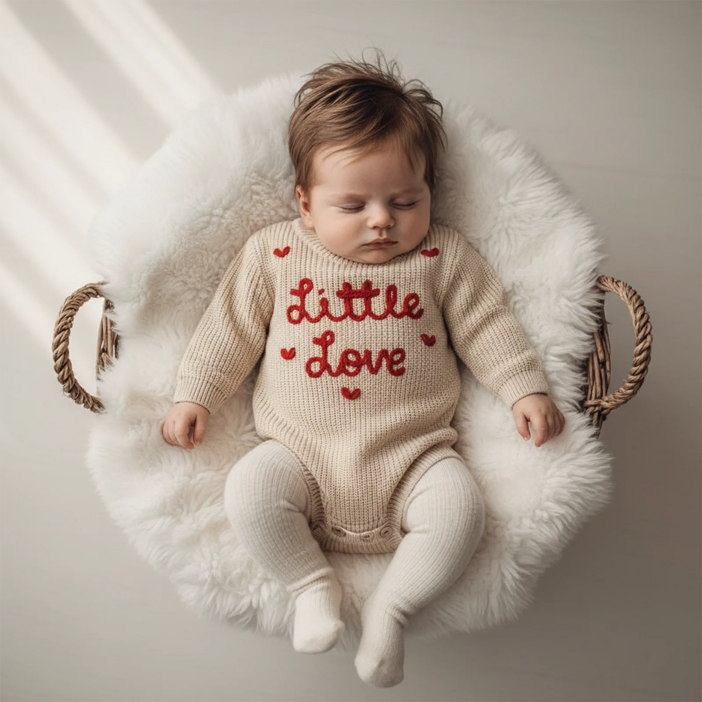 Valentine's Day Baby Knit Romper - Long Sleeve Heart Embroidery Jumpsuit
