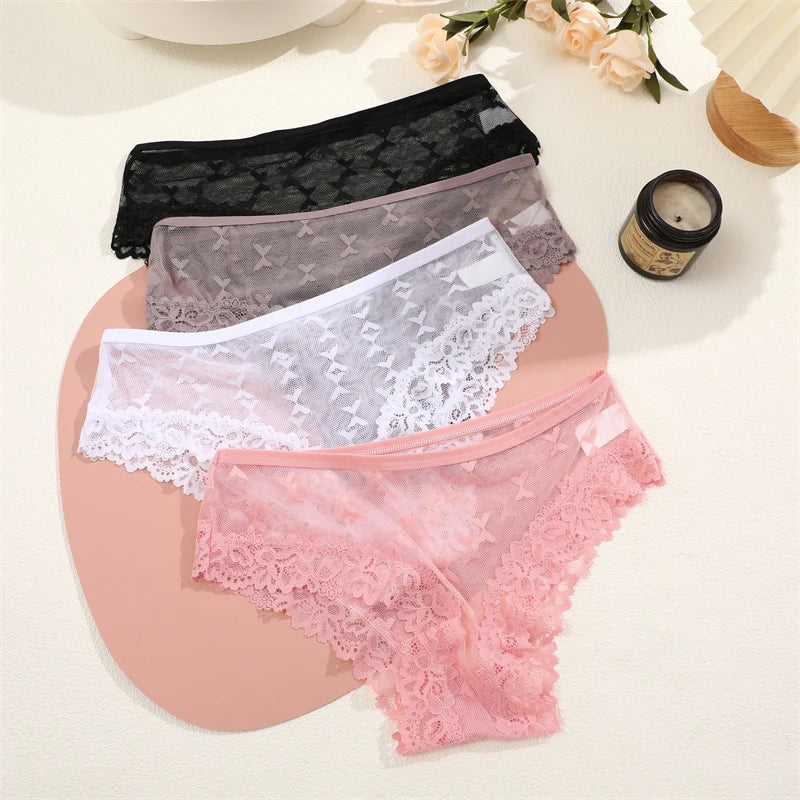 Women's Lace Underwear 3-Piece Set - Floral Hollow Out Briefs