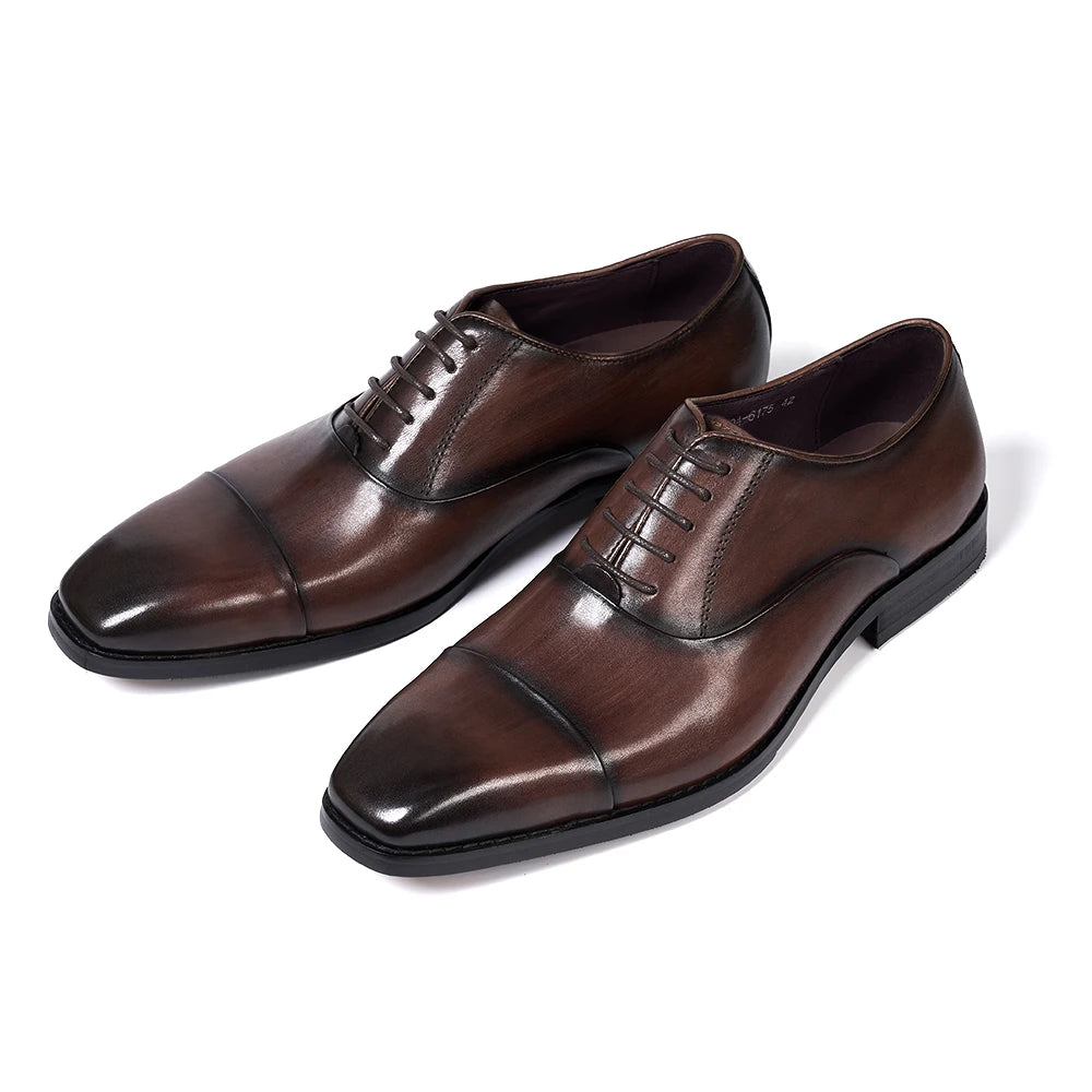 Men's Classic Lace-Up Oxfords Genuine Leather Cap Toe Wedding Party Formal Shoes