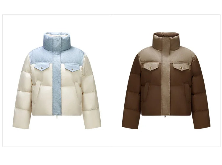 Down Jacket Women Waterproof Patchwork Oversize Stand Collar Winter Trendy Coat