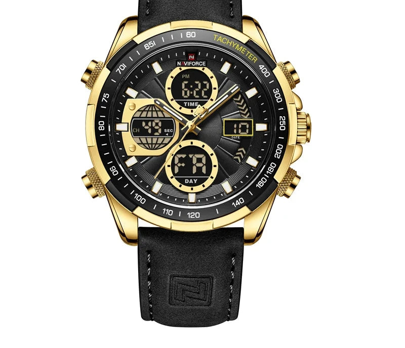 Men's Leather Military Sport Waterproof Watch - Chronograph Quartz Wristwatch