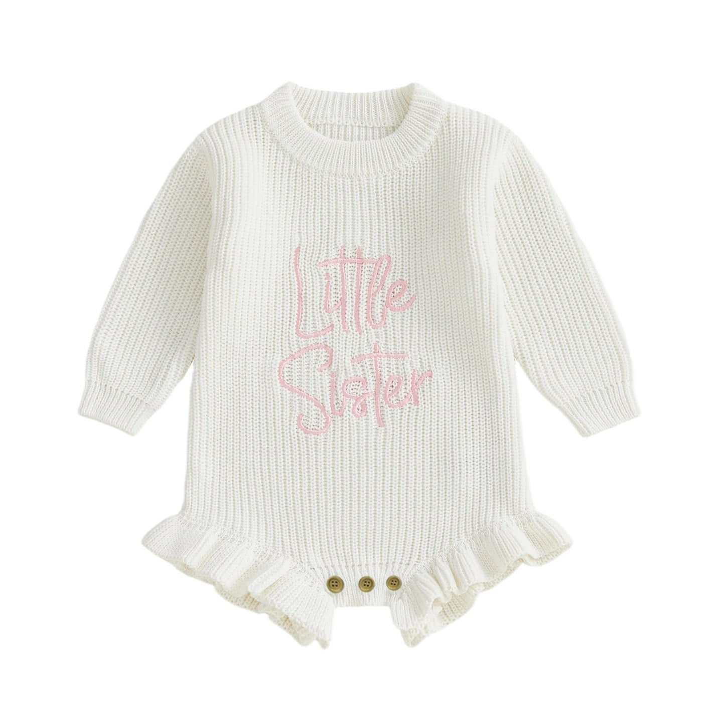 Letter Embroidery Long Sleeve Sweater Romper (0-12M)
