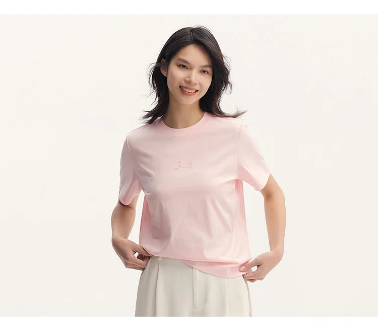 Women's Pure Cotton Short Sleeve T-Shirt - Simple Lettering Design