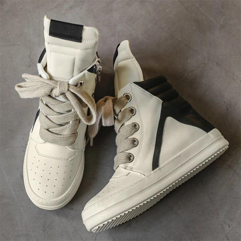 Men's High-Top Leather Sneakers - Casual Sports Ankle Boots
