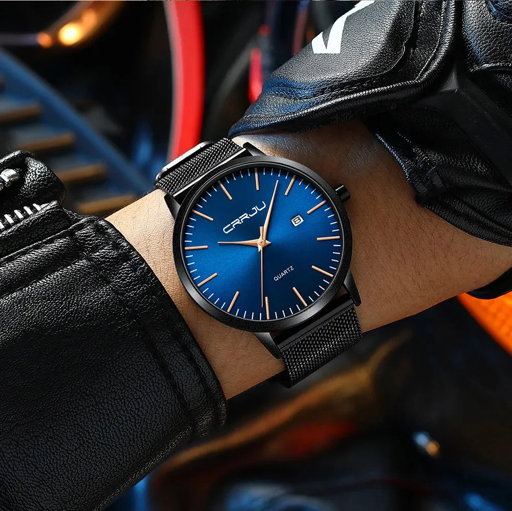 Ultra Slim Stainless Steel Watch - 40mm Mesh Strap Men's Automatic Wristwatch