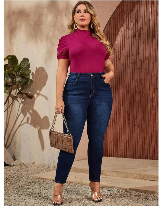 Women Plus Size Full Length High Waist Stretchy Pencil Curve Denim Jeans