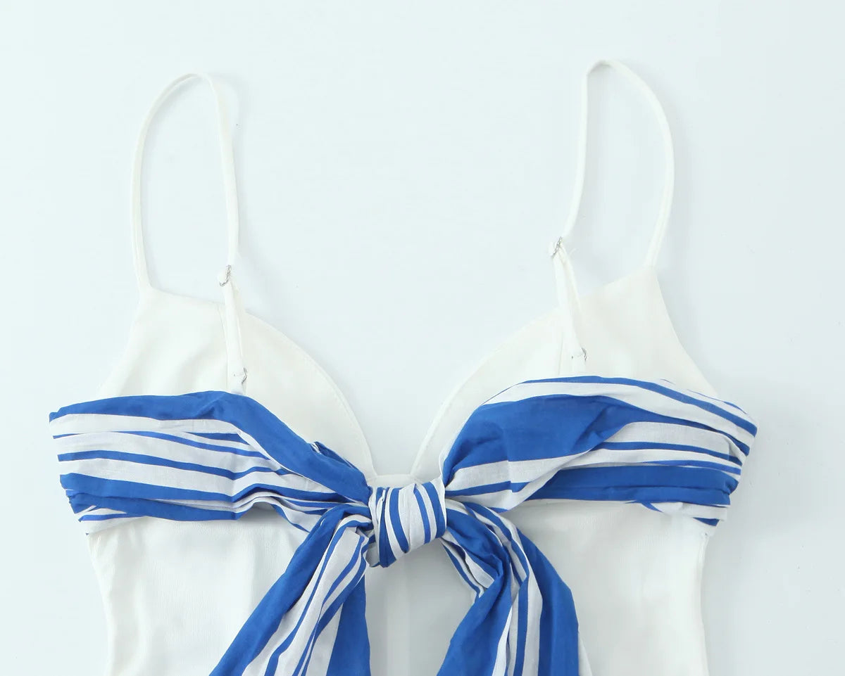 Women's Striped Suspender Jumpsuit - Backless Short Summer Romper