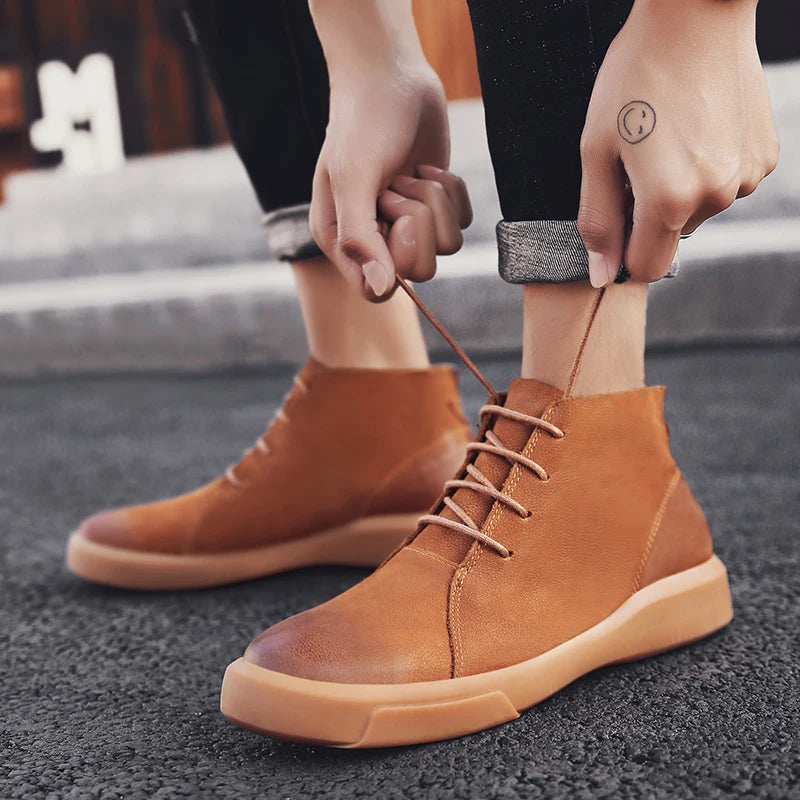 Men's Leather Ankle Boots - Lace-Up Work & Business Boots