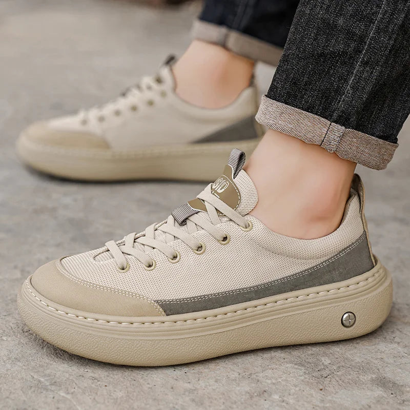Men's Soft Platform Sneakers - Breathable Lace-Up Tennis Shoes