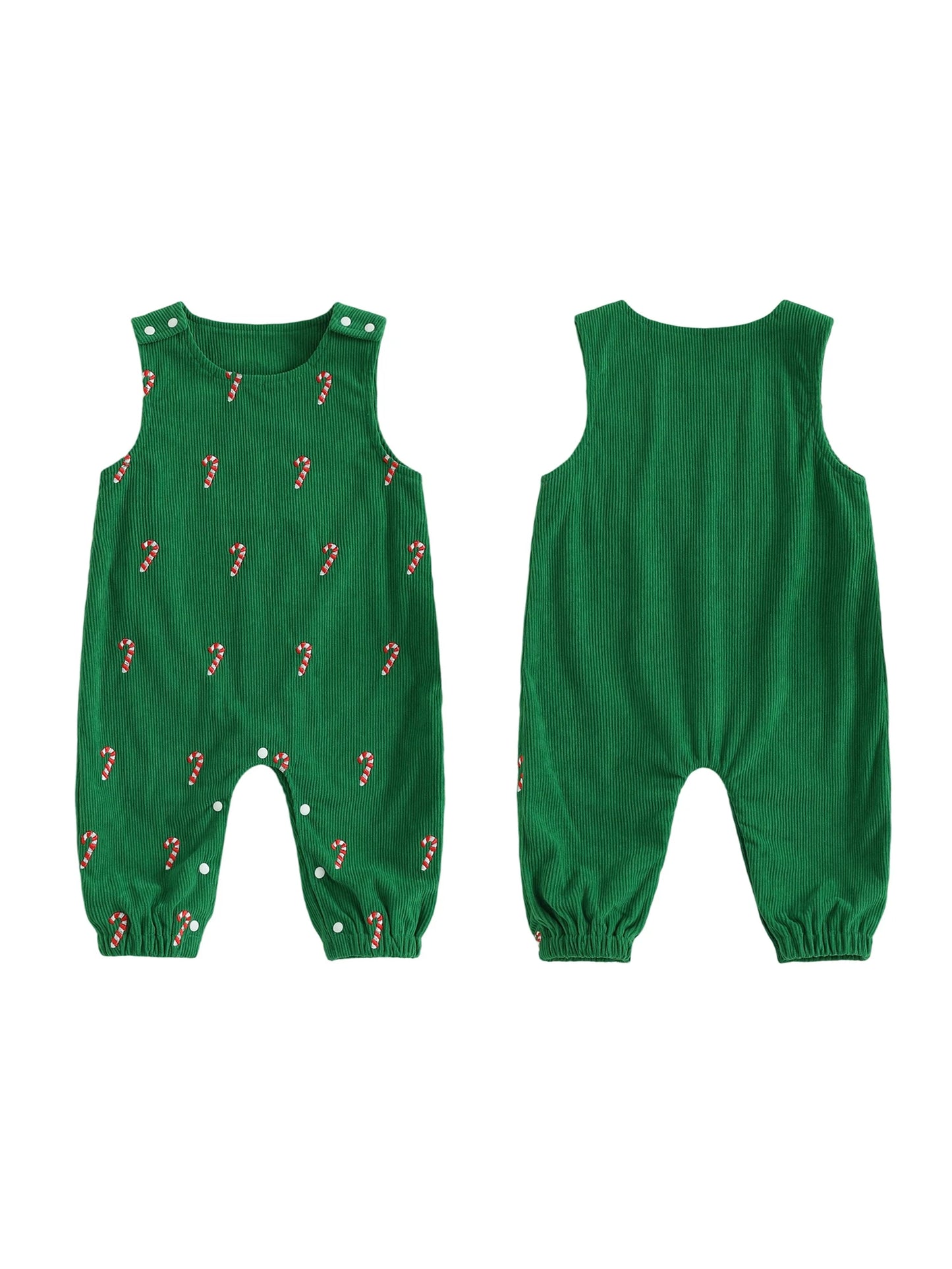 Newborn Baby Boys Christmas Romper - Sleeveless Round Neck Candy Cane Embroidery Jumpsuit