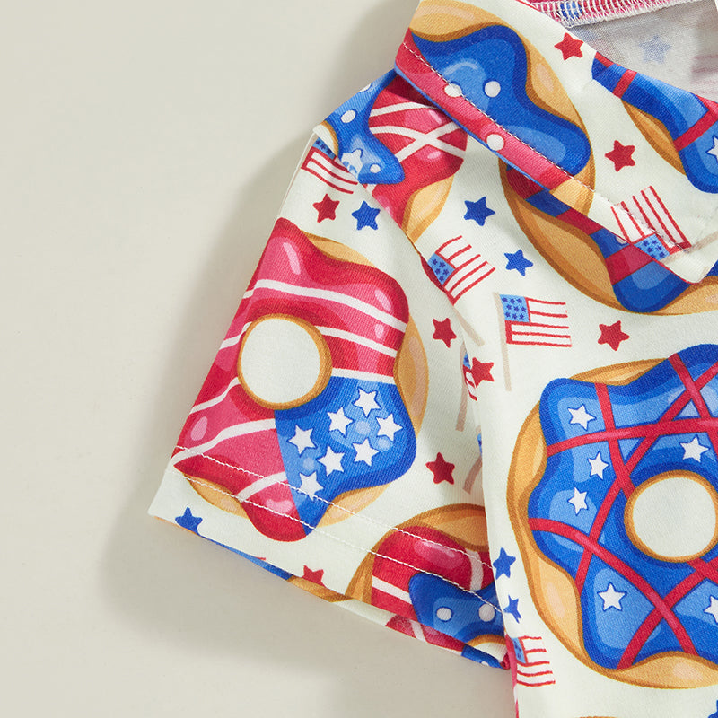 0-4Y Toddler Kids Boys T Shirt Short Sleeve Eagle/Donut/Bull/Fireworks Print Pullover Tops for Independence Day