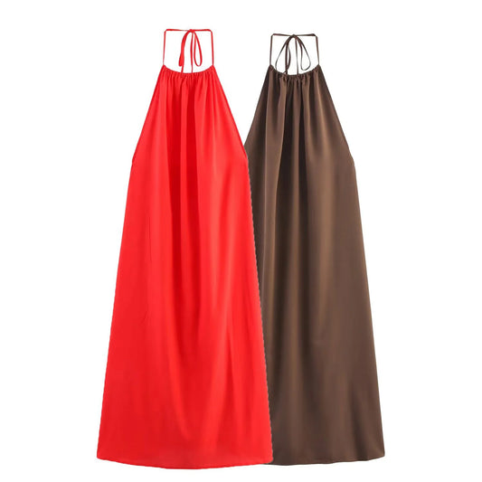 Women's Sleeveless Halter Neck Backless Summer Dress - Elegant Party Dress