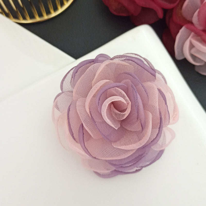 Elegant Fabric Silk Flower Brooch - Purple