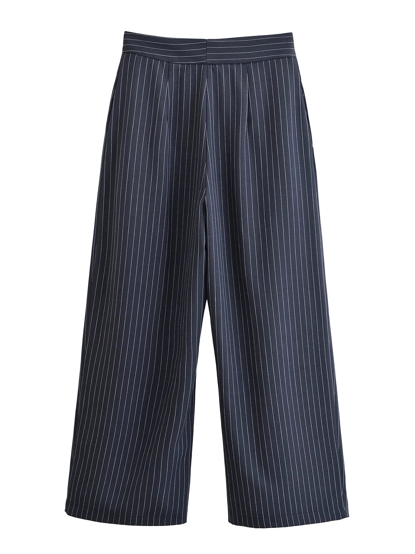 Vintage Striped Pleated Wide Leg Pants - High Waist Office Casual Trousers