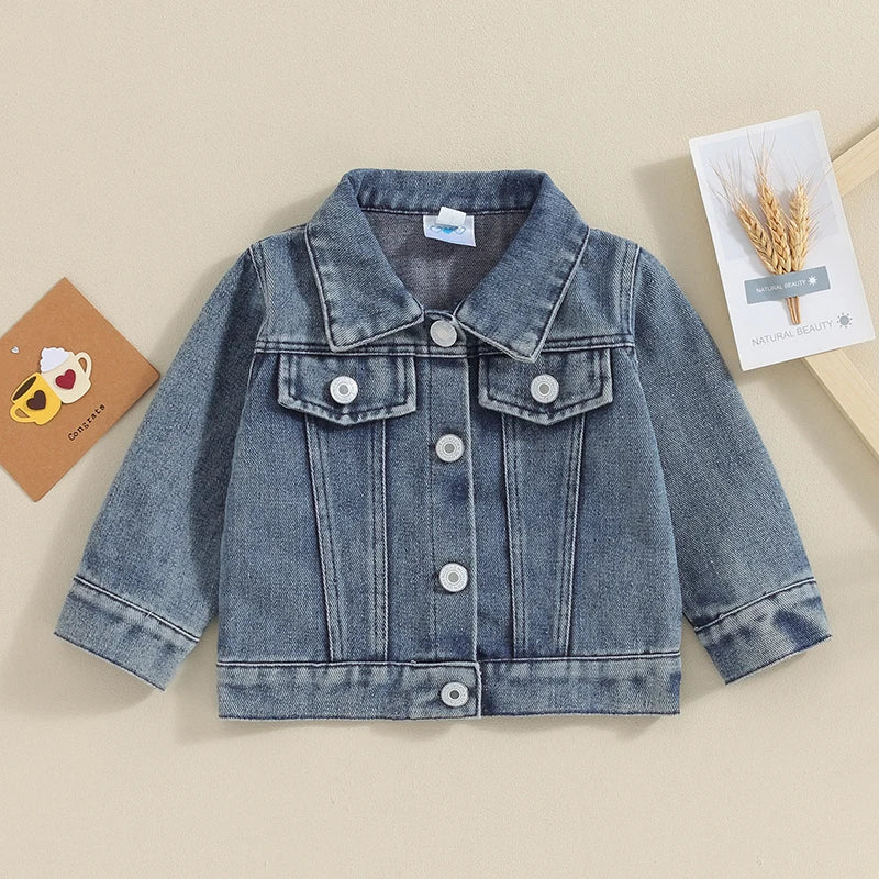 Toddler Baby Boys Letter Embroidery Button-Down Denim Jacket