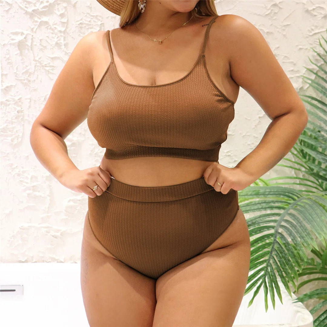 Ribbed Bikini Set - High Waist Two Piece Swimsuit