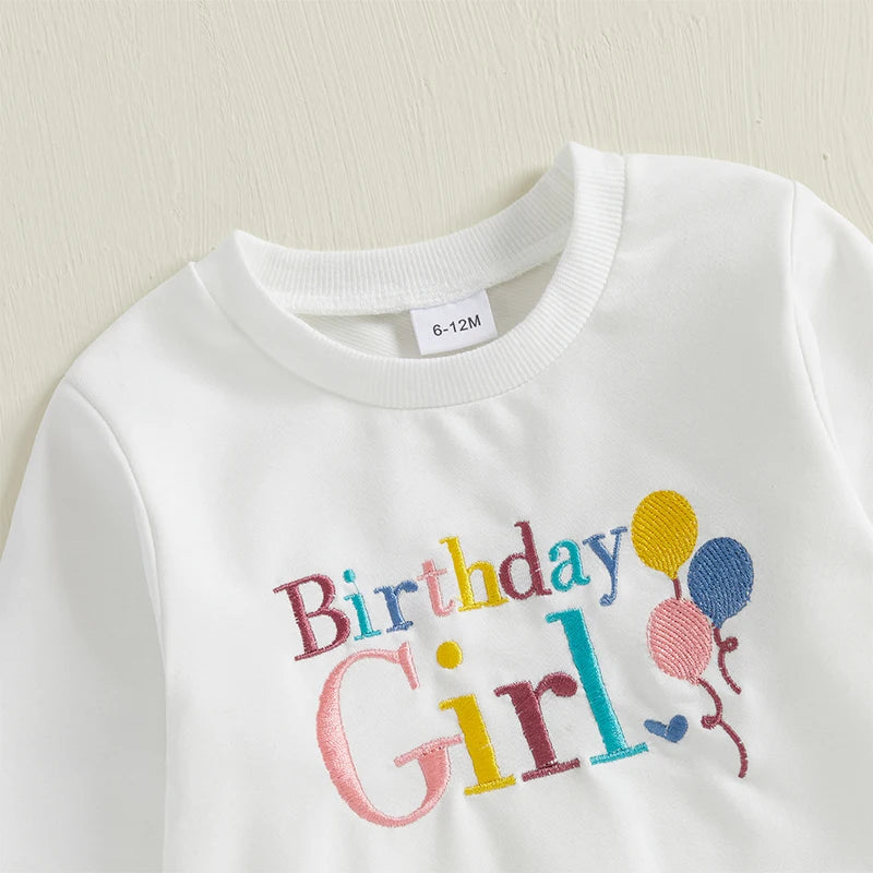 0-4Y  Kids Girls Boys Birthday Sweatshirt T- Shirt Letter Embroidery Long Sleeve Pullover Autumn Top