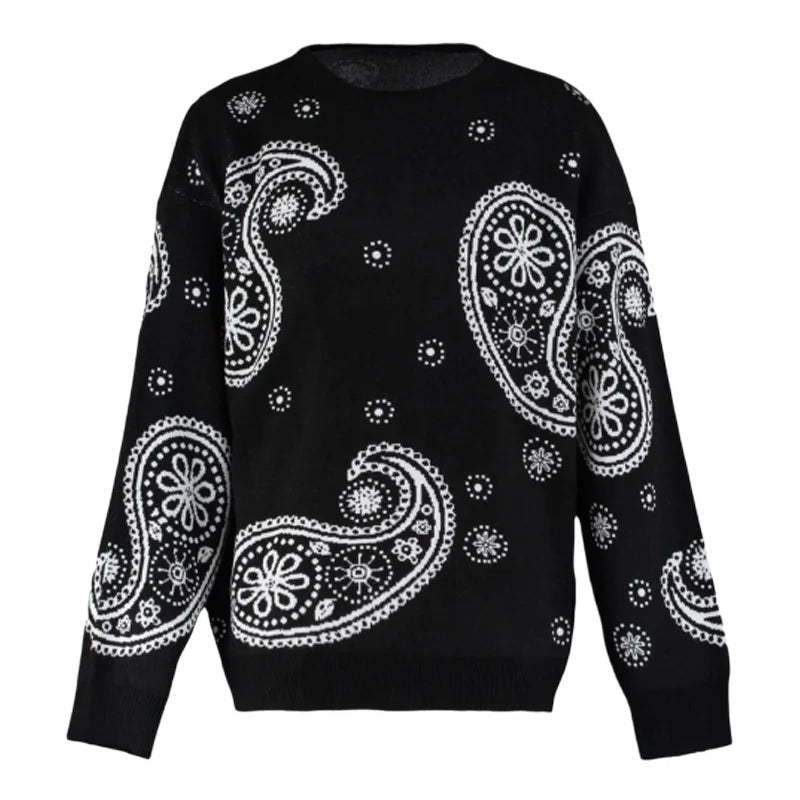 Men's Pullover Oversize Standard Sleeve Paisley Crew Neck Knitwear Unprinted Sweater