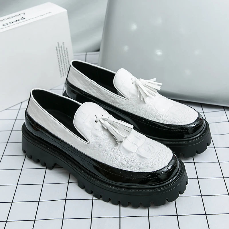 Leather Business Dress Shoes - Men's Slip-On Platform Loafers & Work Flats