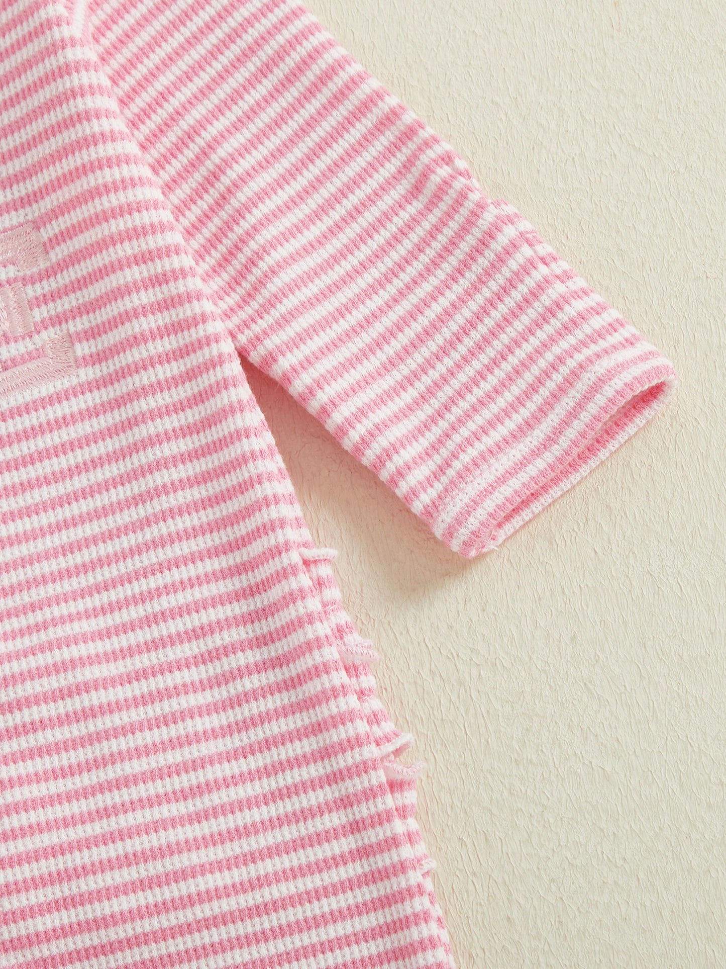 Newborn Baby Romper with Headband - Love Heart Embroidery Stripe Design