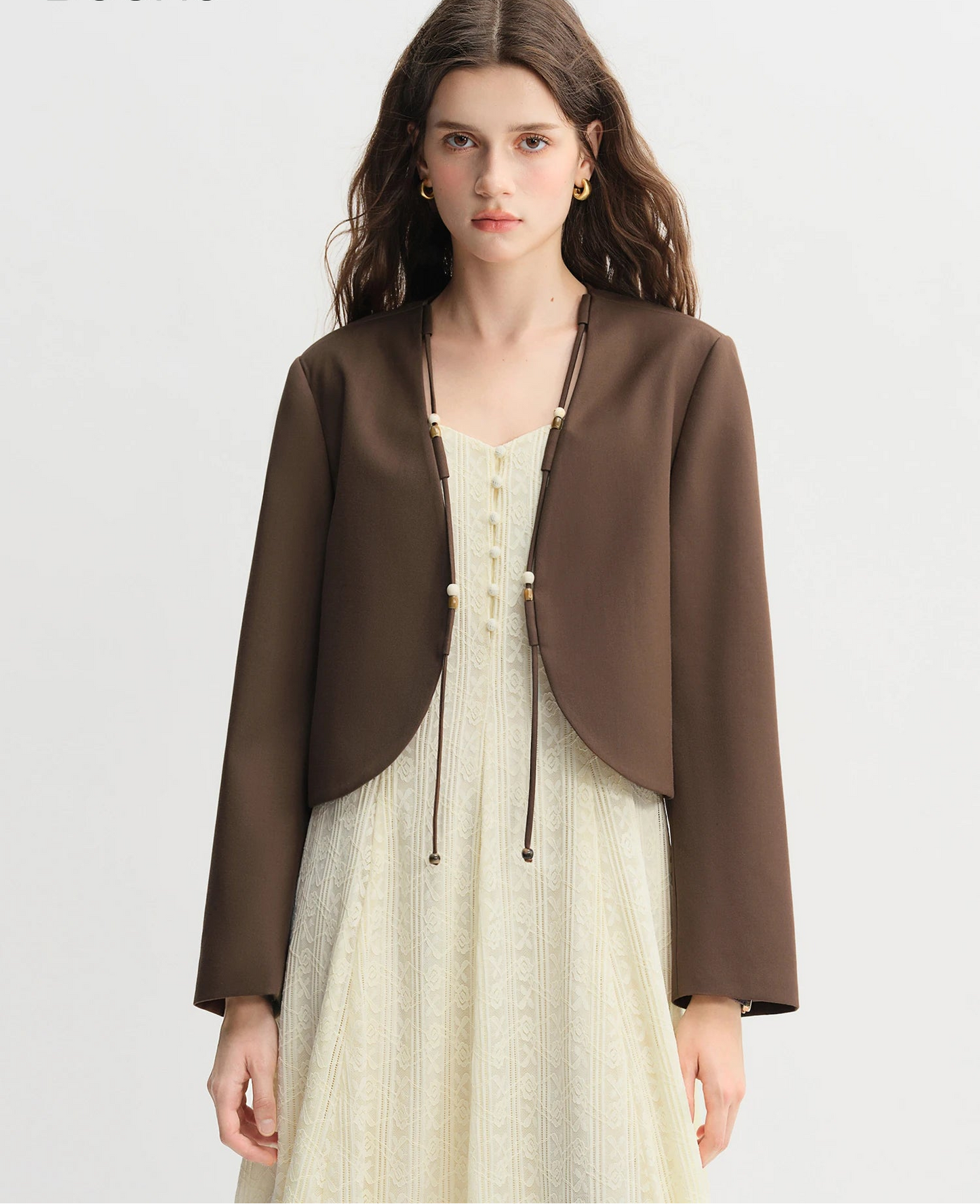 Plus Size Beaded String Design Curved Hem Short Jacket