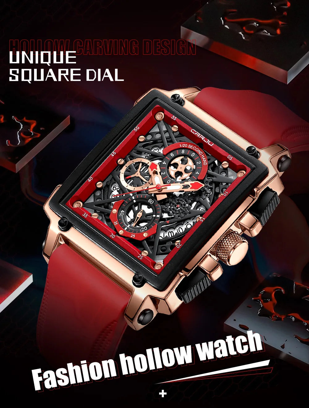 Men's Sports Watch - Large Dial Rectangular Design with Chronograph & Auto Date