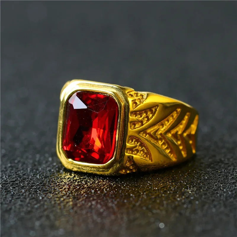 Men's Square Red Cubic Zirconia Ring