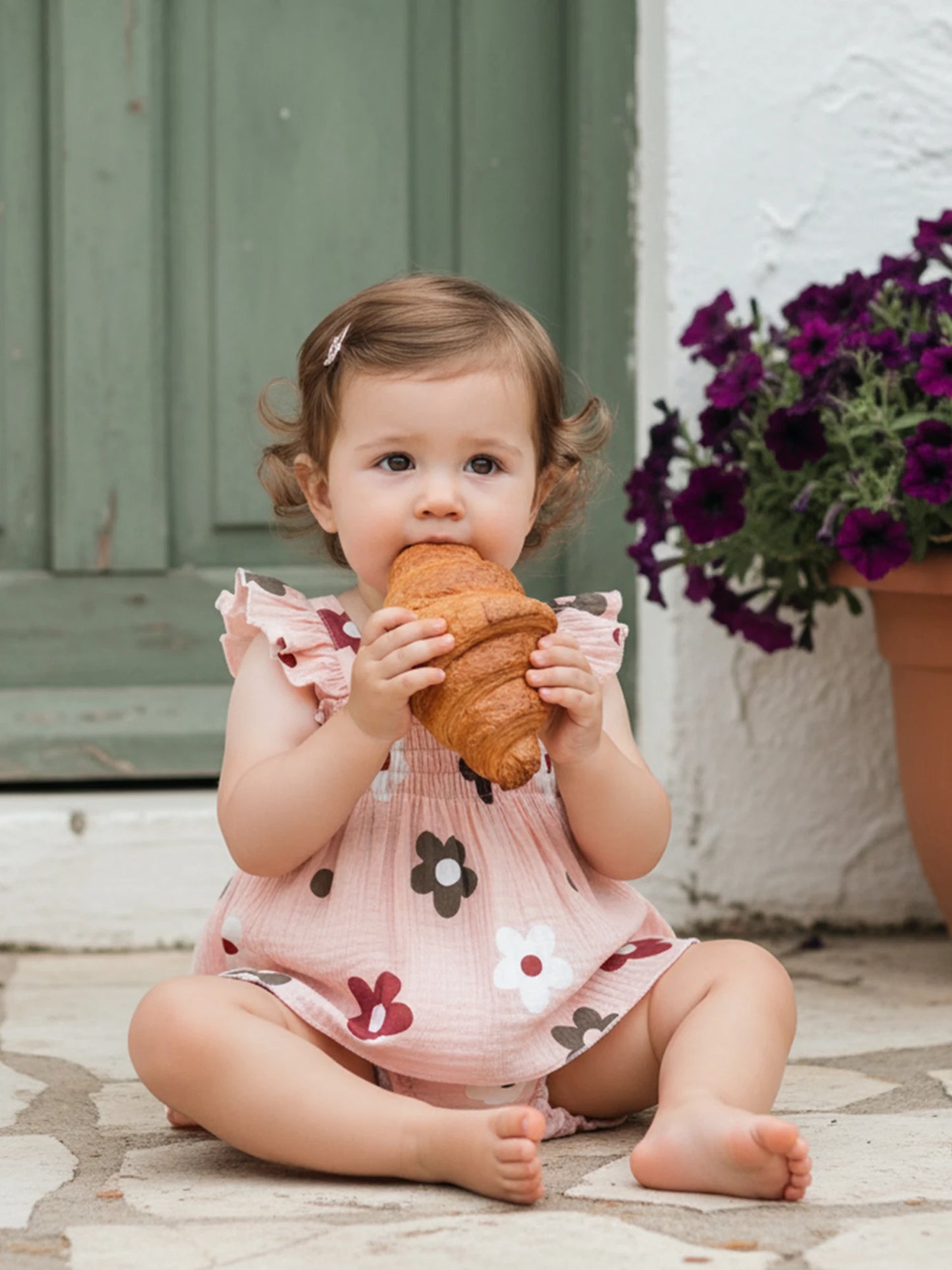 Baby Girls Floral Outfit Set - Sleeveless Top & Bloomers Shorts (0-24M)
