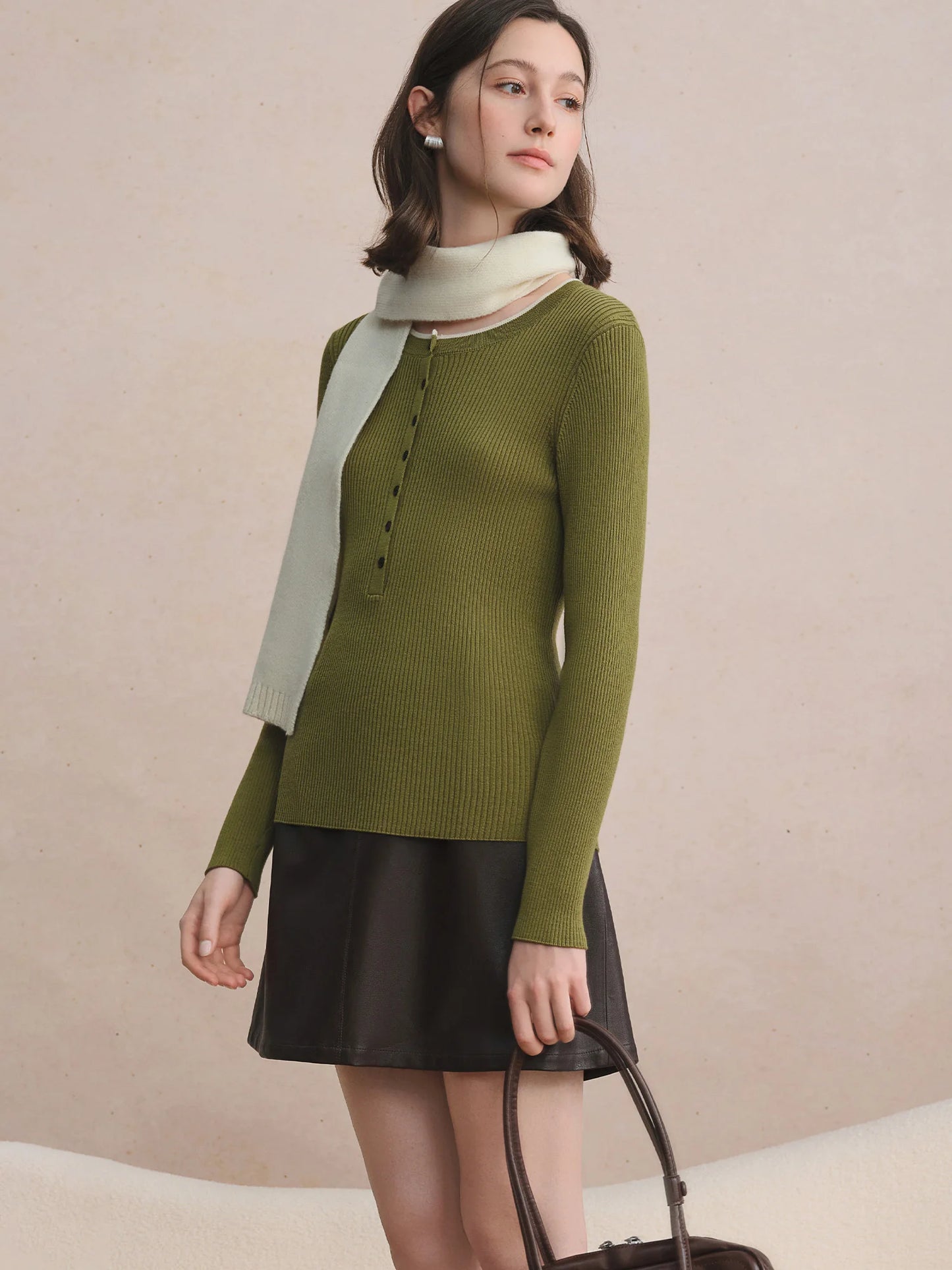 Merino Wool Ribbed Knit Sweater