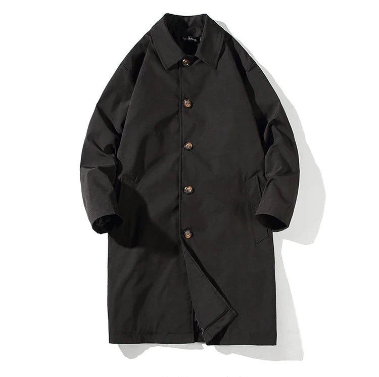 Men's Windbreaker Medium Length Turn Down Collar Trench Coat