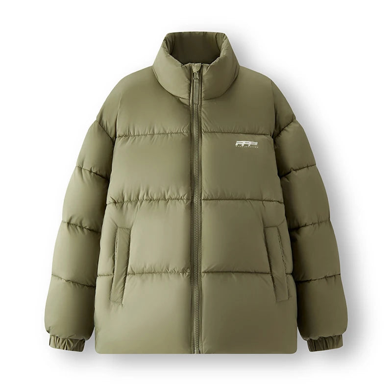 Cotton Padded Jacket Men Thick Printed Texture Stand Collar Winter Fashion Outerwear