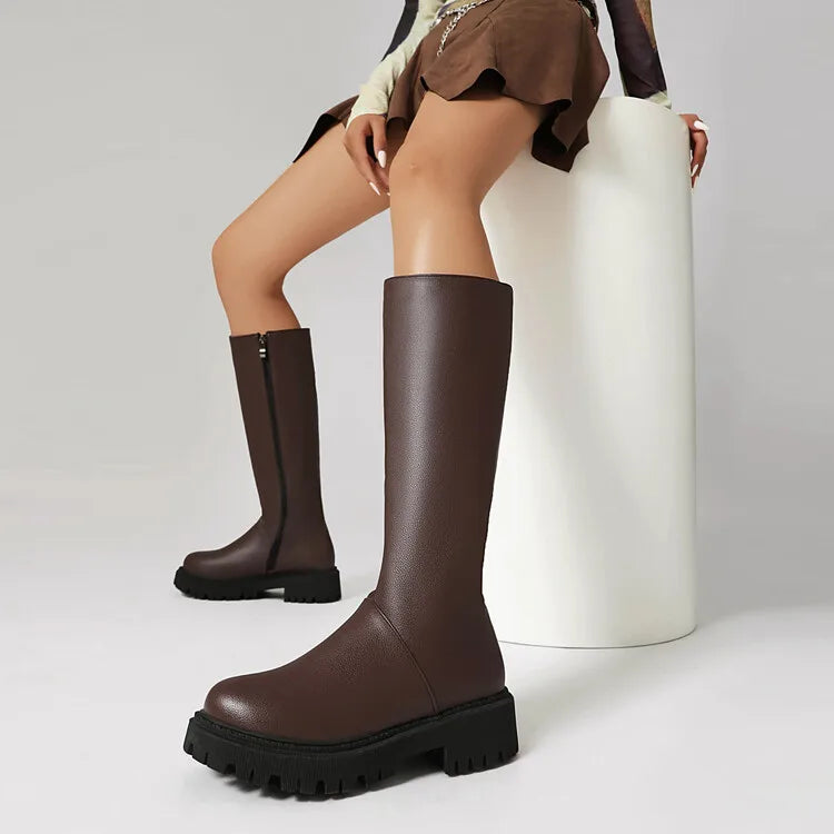 Faux Suede Ankle Boots - 5cm Flat Heel with Belt Buckle Detail