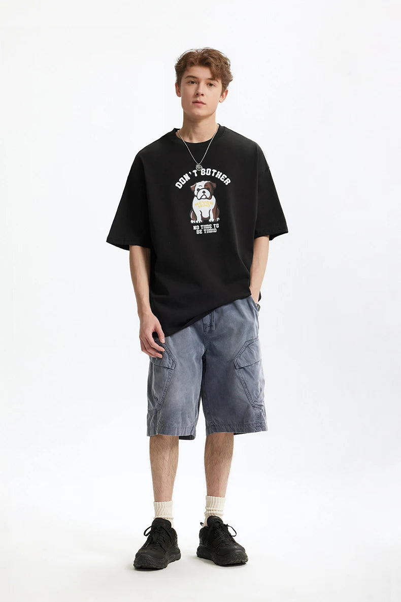Men's French Bulldog Fun American Vintage 100% Cotton Heavyweight Casual Short Sleeve T-Shirt