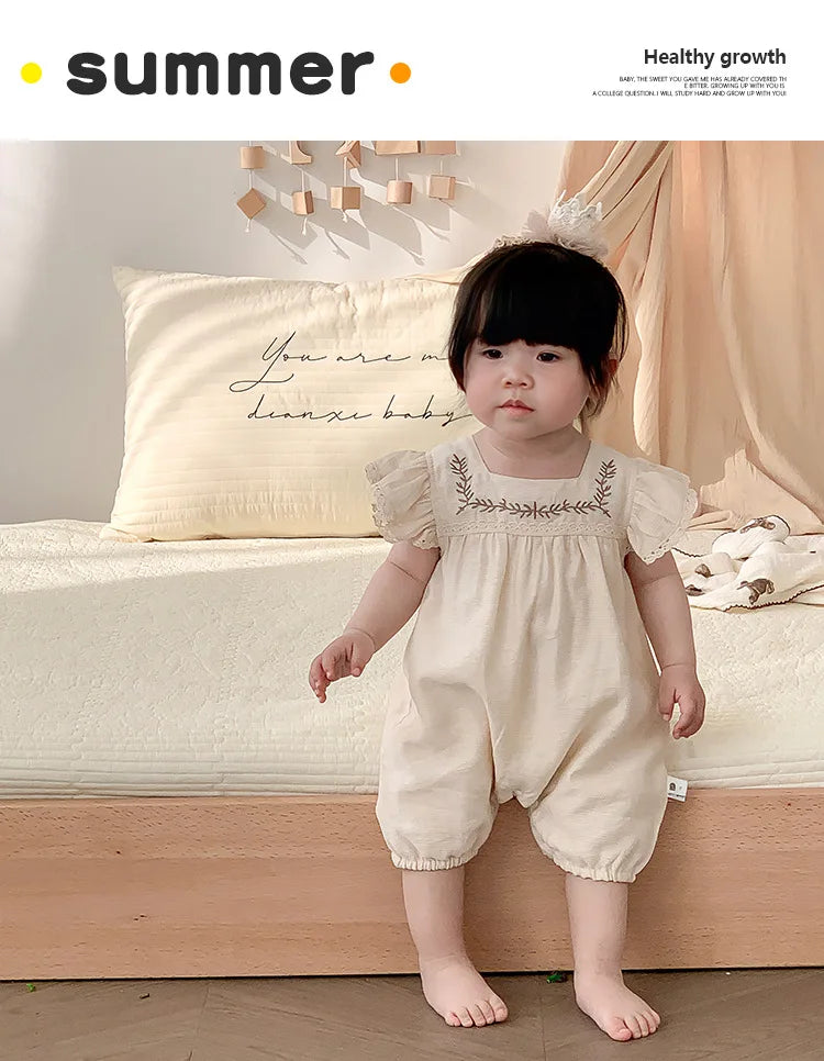 Baby Girls Embroidery Rompers Flare Sleeve Jumpsuit