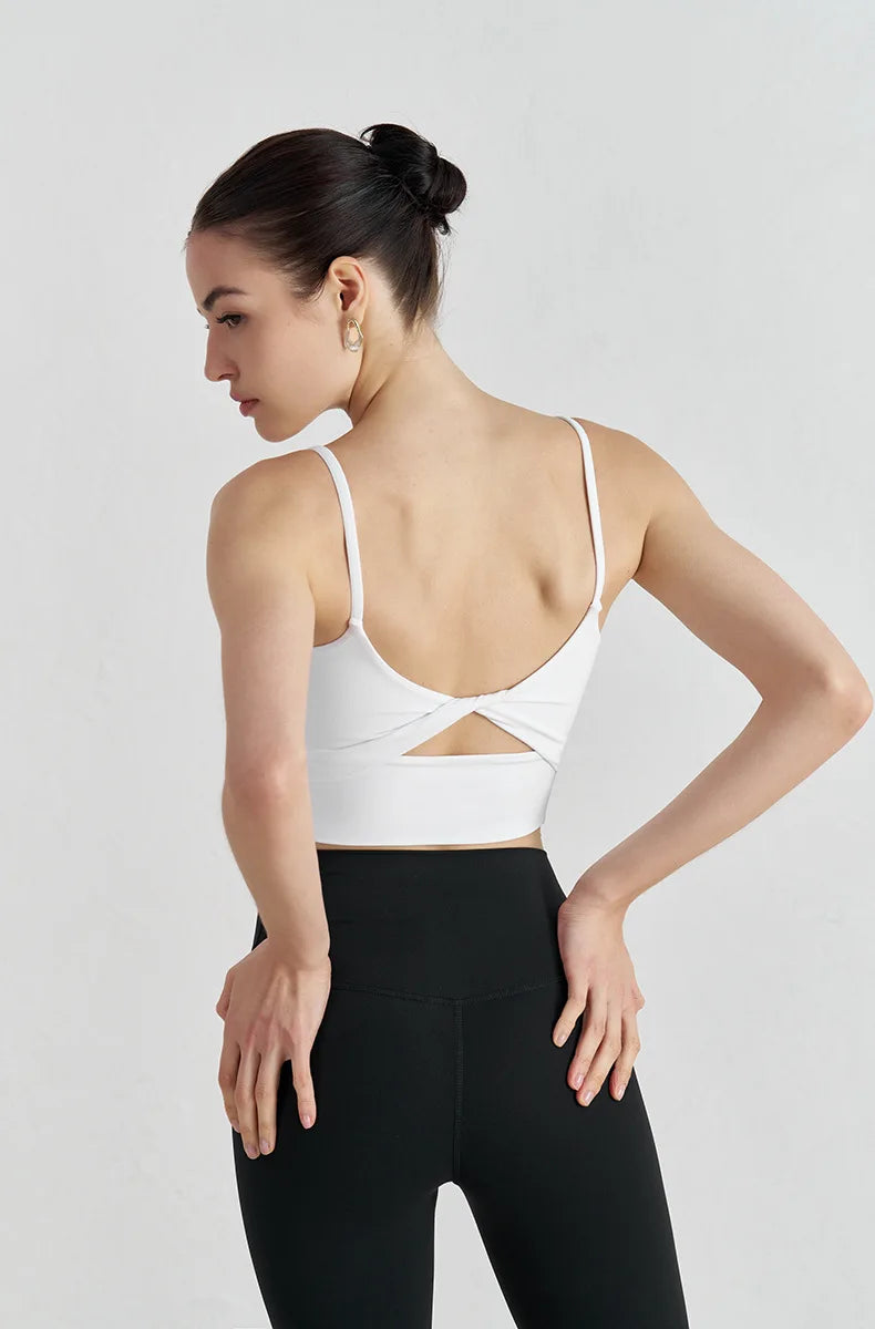 Bowknot Back Sports Bra - Thin Strap Yoga Fitness Bra with Elastic Support