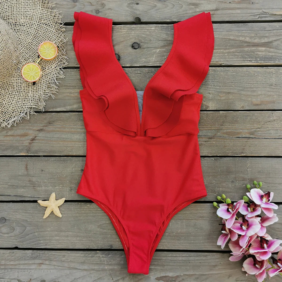 Women's  Ruffle Print Floral One Piece Swimsuit