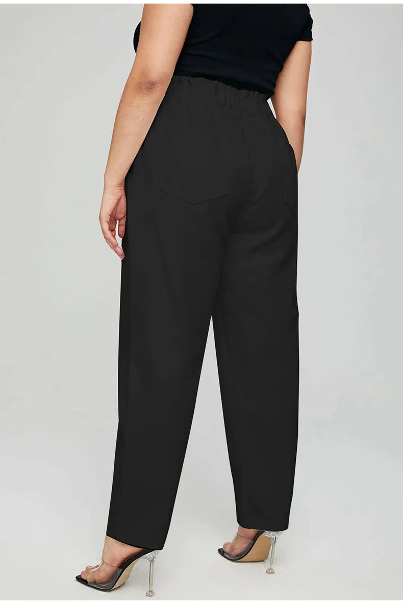 Women's Plus Size Stretchy Cotton High Waist Elastic Loose Trousers