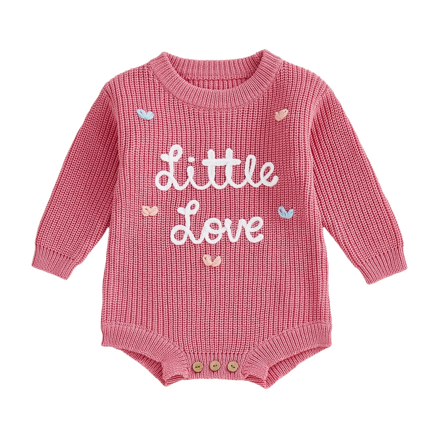 Valentine's Day Baby Knit Romper - Long Sleeve Heart Embroidery Jumpsuit