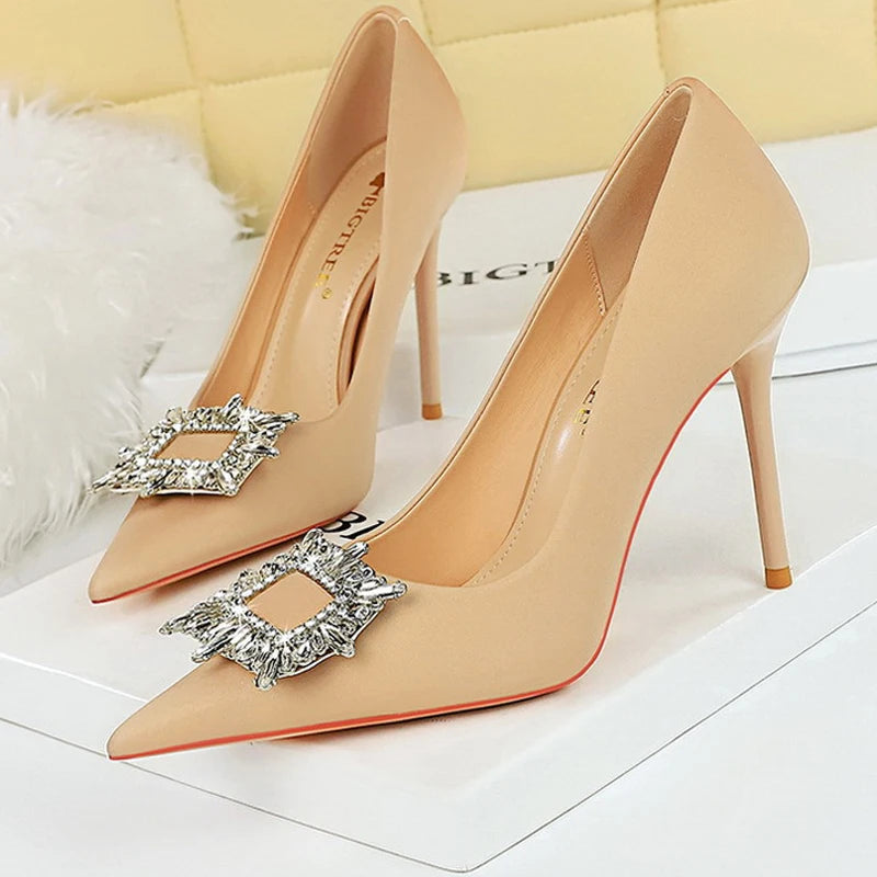 Women's Metal Rhinestone High Heels Silks Satins  Stilettos