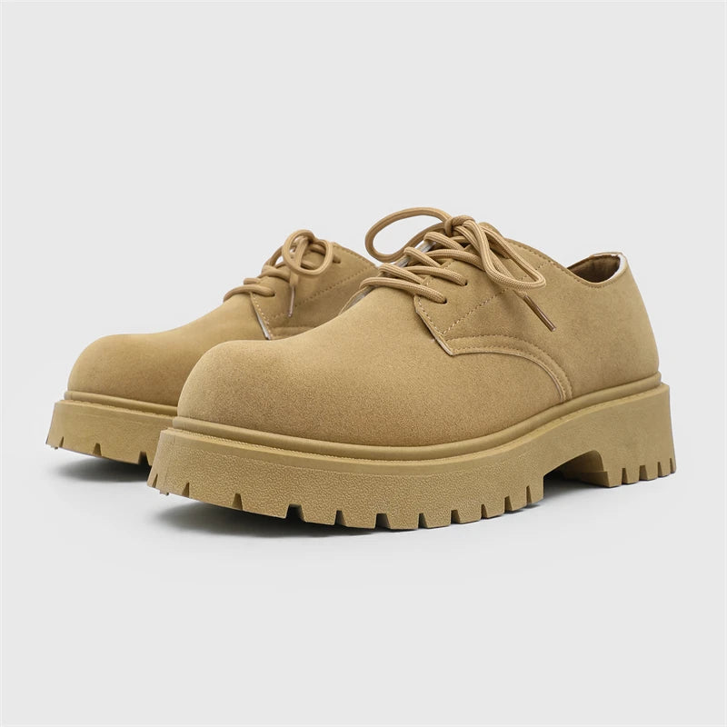 Men's Platform Suede Leather  Lace-up Casual British Shoes